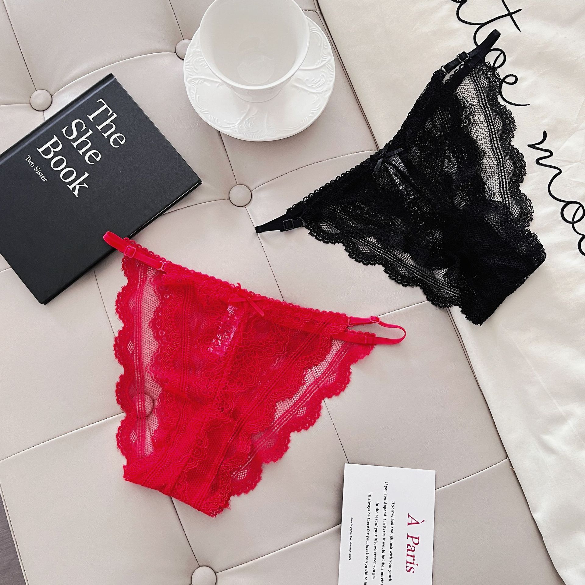 Sexy sexy ropa interior de las mujeres tentación ajustable caliente cintura baja Tanga llena encaje media vaina