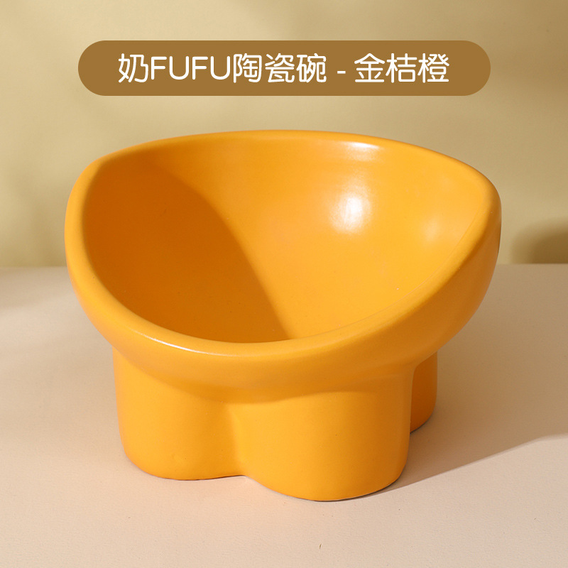 Tazón de cerámica para gatos para mascotas, tazón para perros, tazón para gatos, tazón de agua, arco alto para proteger la columna vertebral cervical, oro pequeño