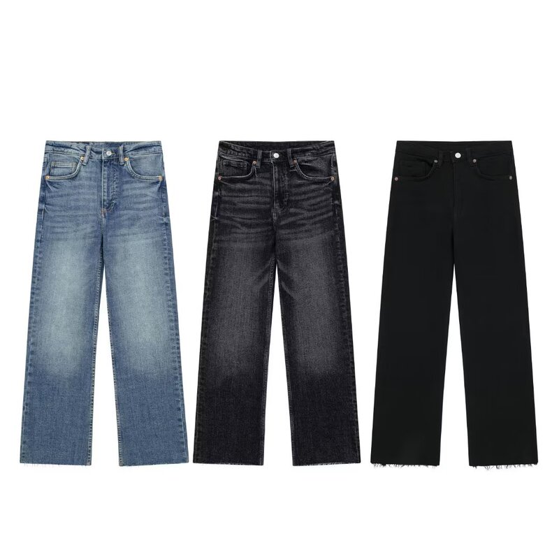 European and American women's cross-border foreign trade new casual all-match mid-waist straight slim fit long legs and ankle flared jeans