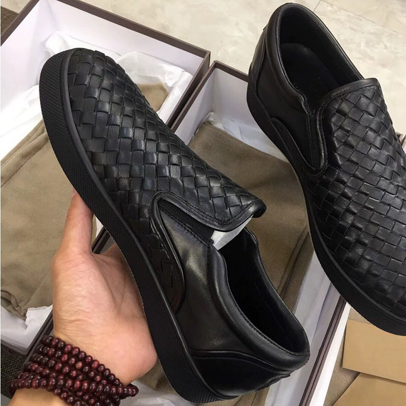 Европейские новые модные мужские повседневные туфли-лоферы из натуральной кожи белого цвета, дышащие, плетеные.