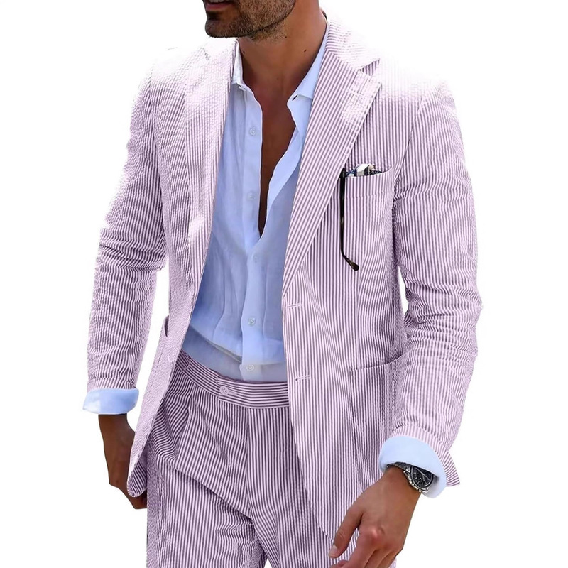 Cross-Border Foreign Trade Aliexpress Factory Direct Sales Spring Men's Striped Casual Suit Set Top and Pants Two-Piece Set Cross-Border Foreign Trade Aliexpress Factory Direct Sales Spring Men's Striped Casual Suit Set Top and Pants Two-Piece Set