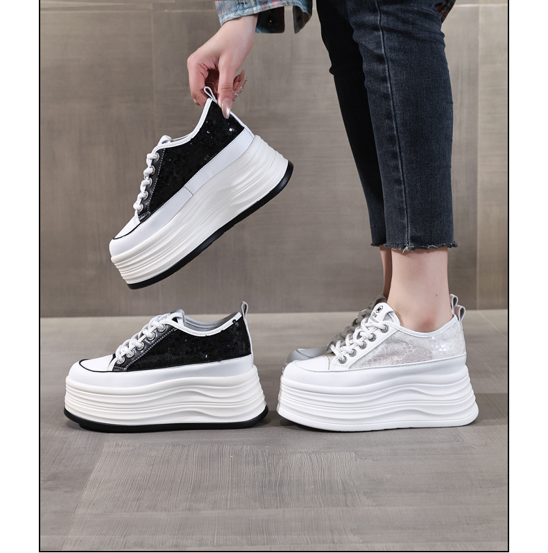 Giày sneaker nữ đế dày lót lưới thoáng khí phối sequin trắng dễ phối đồ — Màu đen chi tiết 17