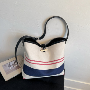Cross-Border Retro Striped Tote Bag for Women 2025 Summer New High-Quality Versatile Casual Shoulder Crossbody Bag