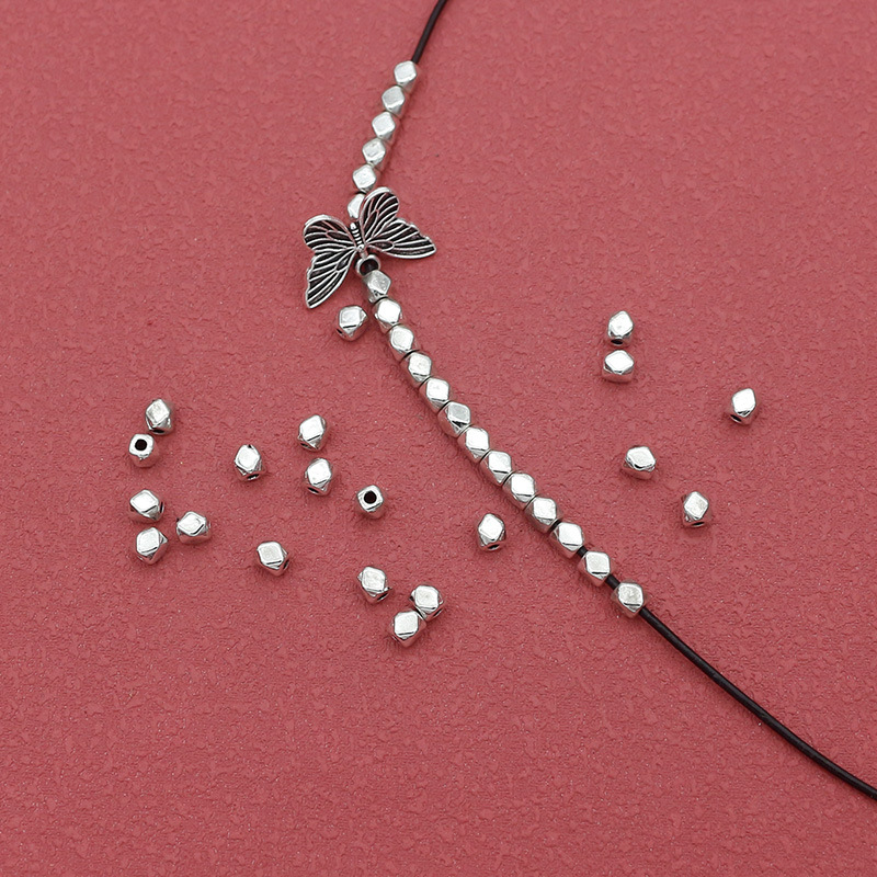 Collar de pulsera con cuentas sueltas pequeñas geométricas brillantes de plata tibetana de 3,5mm, superficie cortada, cuentas divisorias, accesorios de joyería de bricolaje
