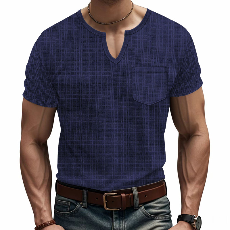 Camiseta hombre lino y bambú cuello en v verano transpirable_voghion.com