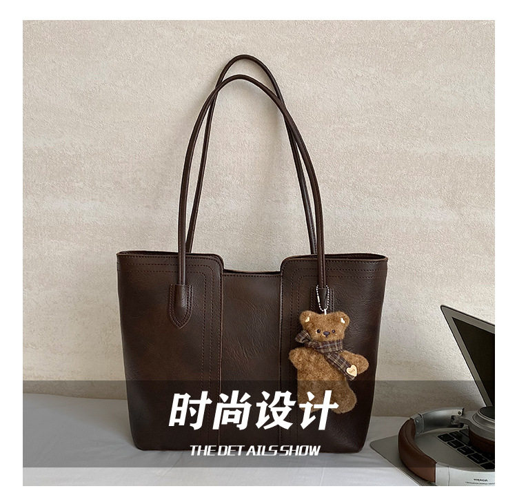 Túi tote nữ quai đeo vai và cầm tay cỡ lớn phong cách tối giản, chất liệu PU mềm — Gạo trắng không có mặt dây chuyền, Màu cà phê Không có mặt dây chuyền, Màu nâu không có mặt dây chuyền, Rượu vang đỏ không có mặt dây chuyền chi tiết 3