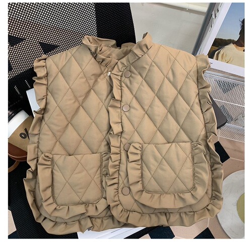 Child star Yuan 2024 autumn and winter new Korean children's clothing Korean version cute and sweet lace warm quilted girls' vest