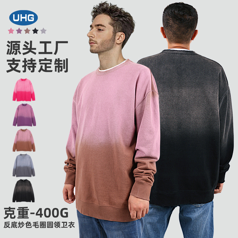 UGG American Vintage Snowflake Men's Fashion Streetwear Cool Style Casual Crew Neck Washed Gradient Color Heavy Weight Couple Hoodie