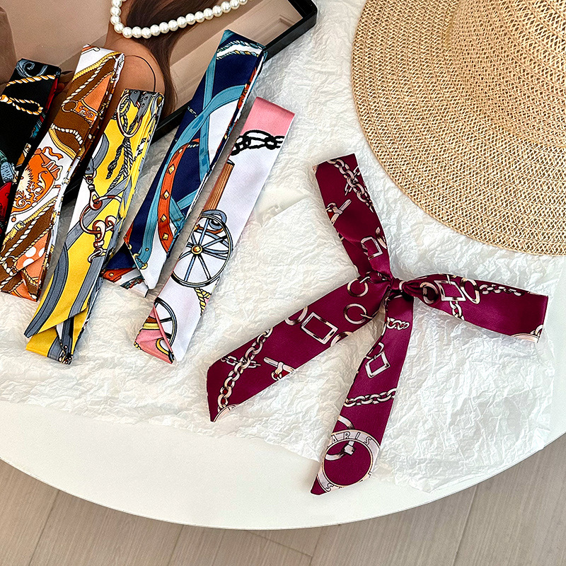 Pañuelo de seda largo, decoración de moda avanzada coreana, bufanda pequeña, bolsa de toalla de seda para mujer, cinturón de envoltura, turbante multiusos, cinturón para el cabello