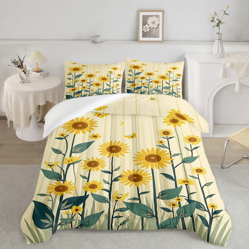 TEMU / JIT transfronterizo nuevo girasol 3D impresión digital 180gms colcha colcha almohada conjunto suministro directo de fabricantes