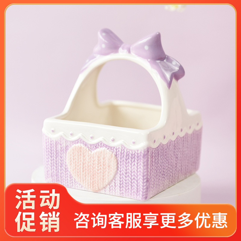 Rosa chica corazón cesta de cerámica Golden Bear hamster cosméticos caja almacenamiento suministros para el hogar mascotas necesidades diarias
