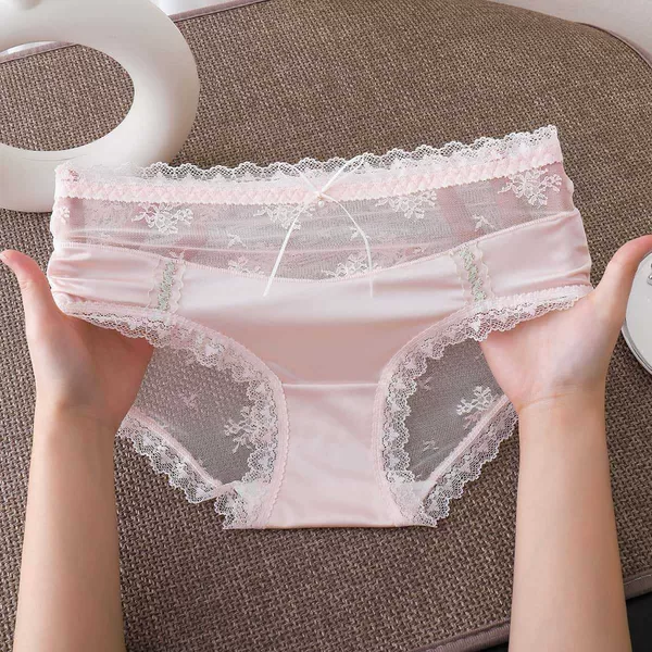 Purely desirable French satin lace panties for women, sensual and transparent mesh, simple, soft, thin, comfortable, low-waisted briefs