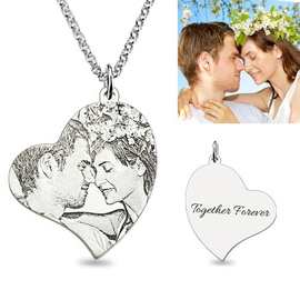 S925银跨境电商欧美风纪念礼物心形牌型个性家庭情侣图片照片项链