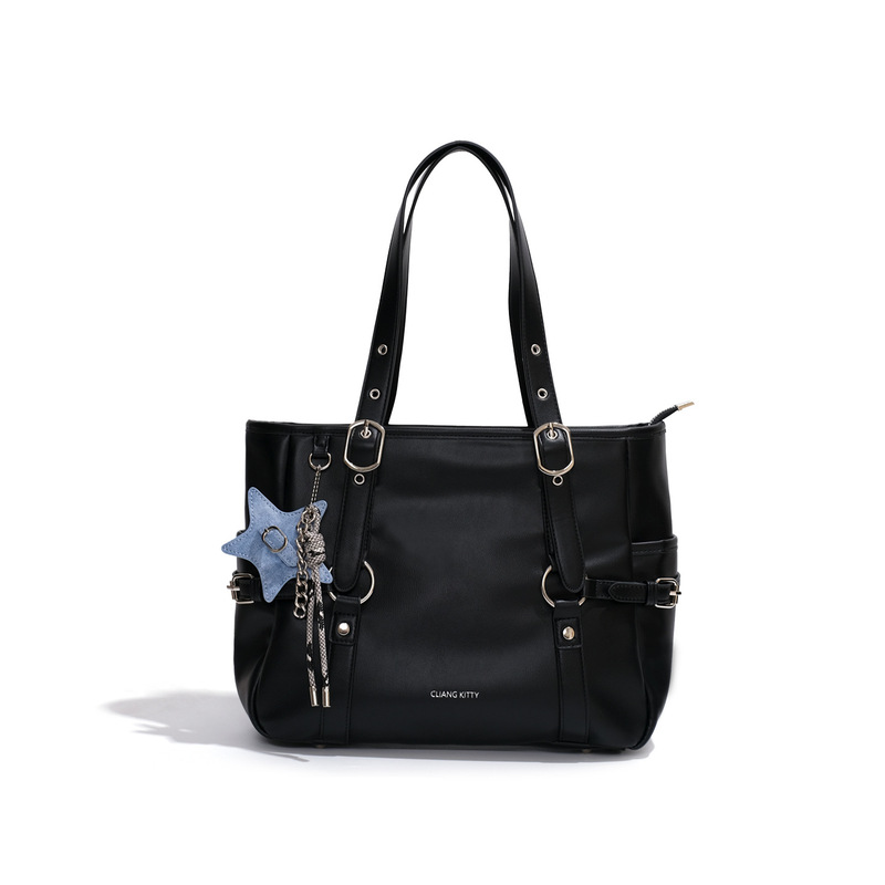 2025 New Fashion Retro Commuter Bag Black Vintage Simple Tote Bag for Women Large Capacity Versatile Shoulder Handbag