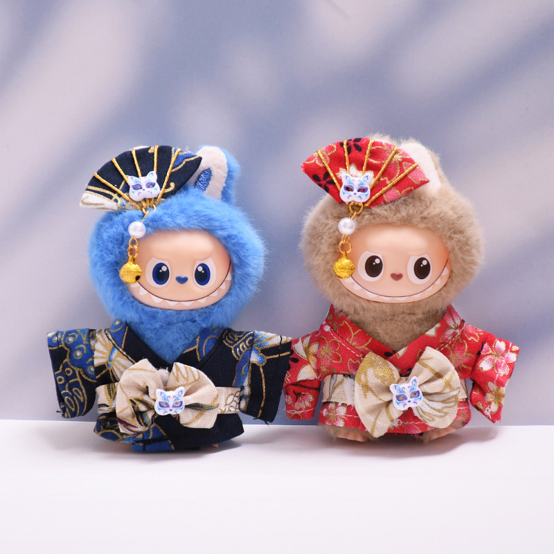 Clothes Only] Fourth Generation Vinyl Hanging Labubu4.0 Mini Labubu Doll Clothes and Kimono Suit Replacement