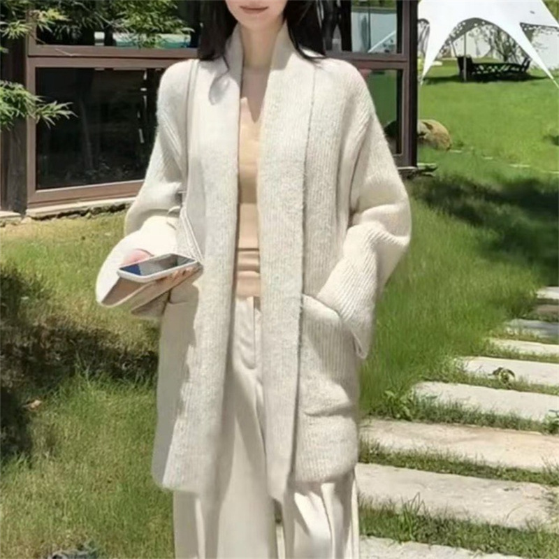韩系中长款软糯毛衣女秋冬新款慵懒风时尚氛围感宽松针织开衫外套|undefined