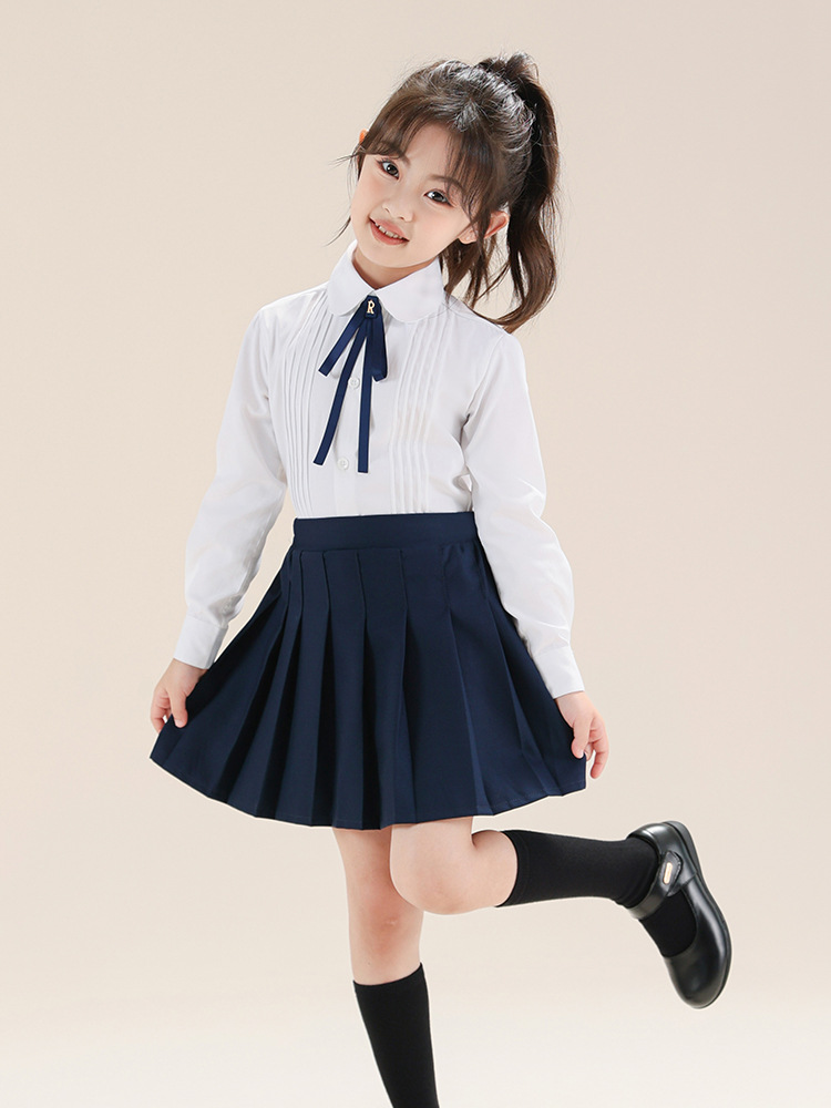 Traje de camisa blanca de manga larga para niñas Camisa blanca Traje de falda plisada de estilo universitario Traje de jardín de infantes para estudiantes de primaria
