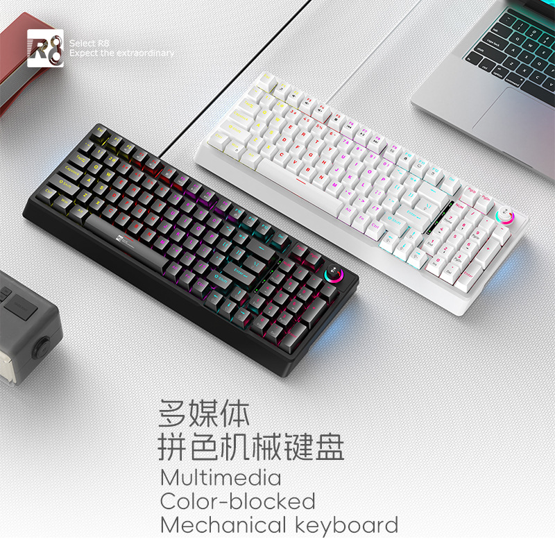 Brand cross-border explosion multi-function twist 98 key real mechanical keyboard RGB mixed light game wired red axis keyboard