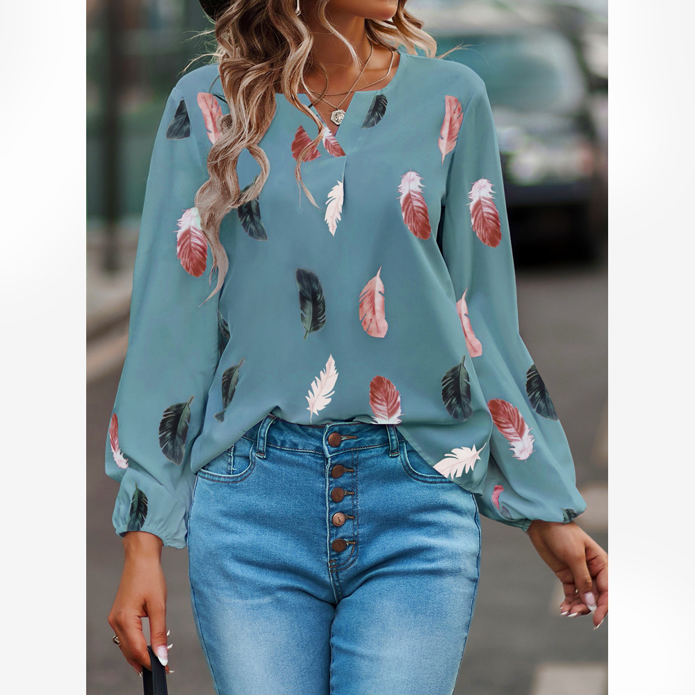 Women's Blouse Long Sleeve Blouses Printing Elegant Feather display picture 4