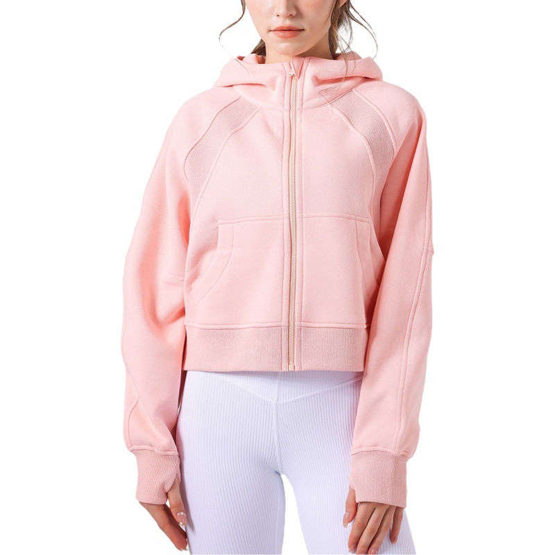 Lulu's New Velvet Sweatshirt, Windproof Jacket, Autumn and Winter Hooded Women's Sports Warm Yoga Wear, Sports Trendy Long Sleeves