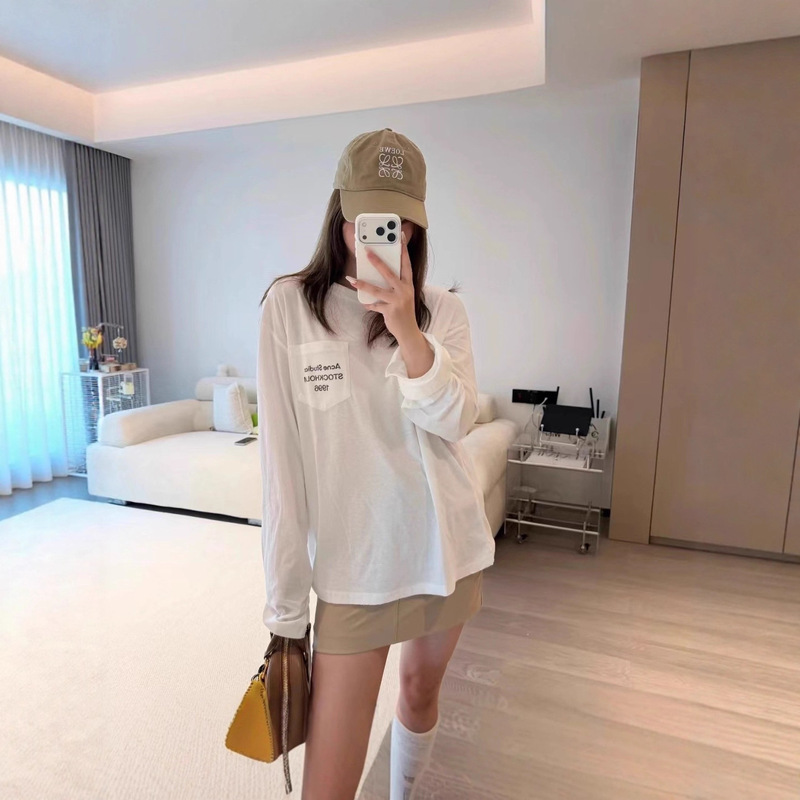 2026 Correct Version New Ac Pocket Print Long-Sleeve Loose T-Shirt Top Unisex Fashion Versatile