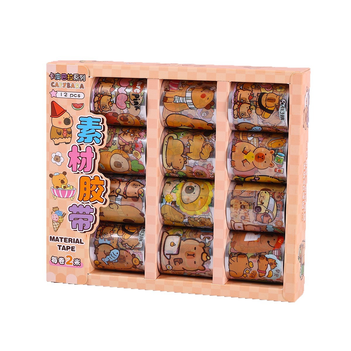 Kapibarapet Tape para niños pequeños regalos DIY pegatinas materiales de decoración dibujos animados adorables pegatinas de cinta adhesiva