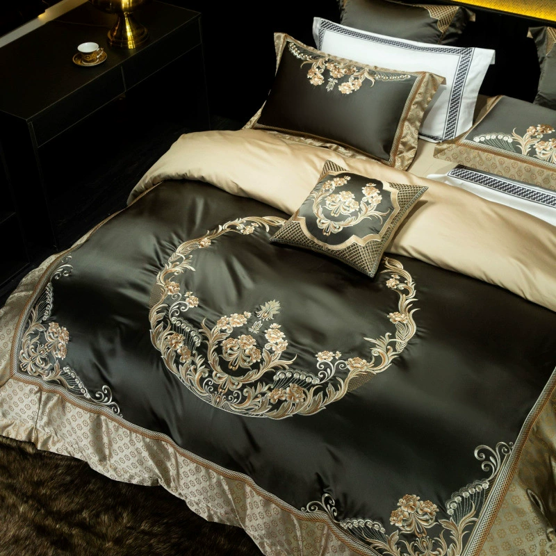 180-count simple, high-luxury, high-precision Egyptian cotton embroidery four-piece bed cover multi-piece bedding set
