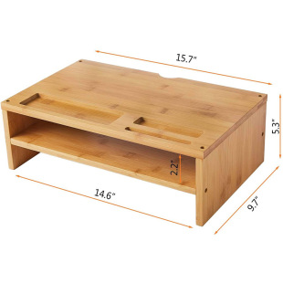 SOURCE Factory bamboo crafts bamboo computer stand 2-layer desktop stand storage