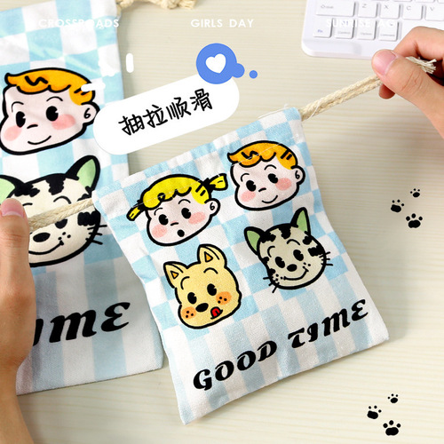 Cartoon drawstring small cloth bag student sundries storage bag cosmetic bag portable dust bag underwear and socks storage