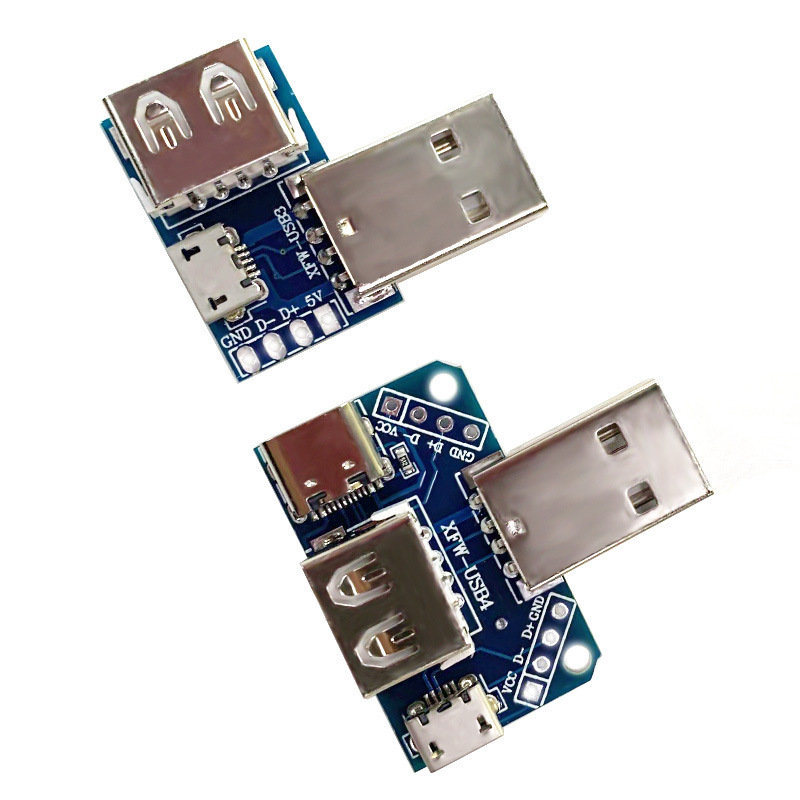 USB转接板 公头转母头转 microUSB转header/Type-C 4P 2.54mm直插