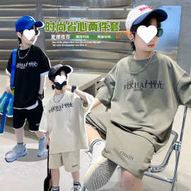 男童运动套装2025夏季新款痞帅男孩圆领薄款T恤五分裤宽松两件套