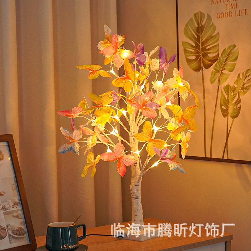 Luz de árbol LED rosa fruta ciruela color mariposa luz de abedul azul pálido hoja de arce huevo de oliva