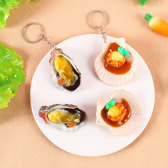Cross-border hot sale PVC simulation scallop pendant fun bag key pendant simulation seafood oyster toy model
