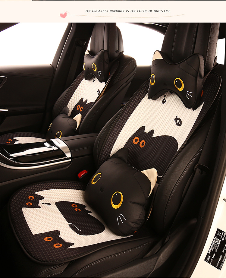 Cute little black cat and fish car cushion four seasons Universal cartoon cute Internet celebrity new seat cushion seat cover chair cushion