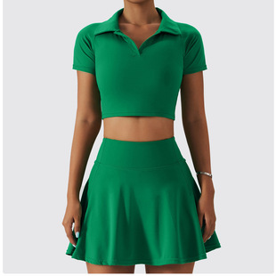 Spring European and American Naked Tennis Clothing suit Women's Outdoor Quick-drying Yoga Clothing Running Sports Fitness Clothing T-shirt suit