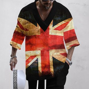 Large V-neck men's casual jacquard suit cross-border exclusive autumn suit leisure printing