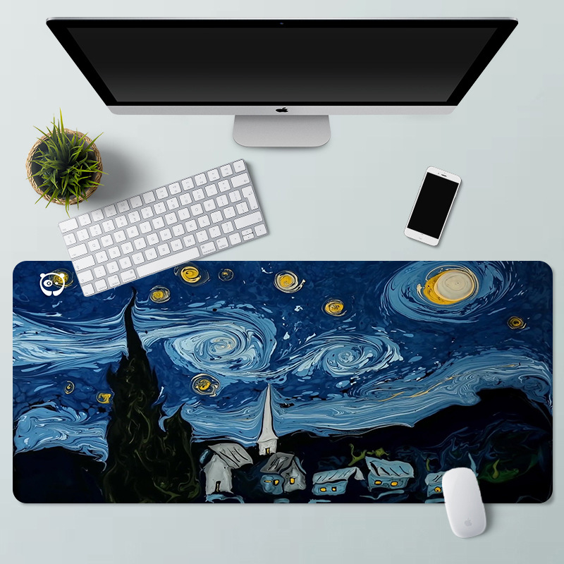 Alfombrilla de ratón paisaje pintura al óleo Van Gogh arte estera de escritorio de la computadora de gran tamaño estera de escritorio de bloqueo de precisión estera antideslizante