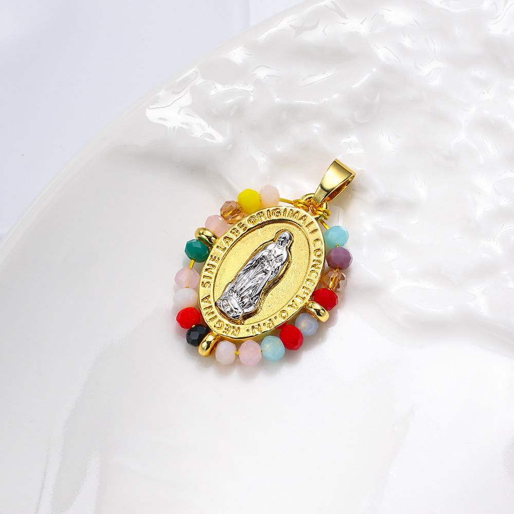 Moda europea y americana hecha a mano cristal oval de dos colores colgante colgante de bronce temperamento colgante de retrato