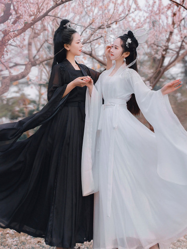Tang Dynasty Hanfu White black Fairy princess cosplay dress for women  hanfu women big sleeve shirt hanfu sleeve skirt 