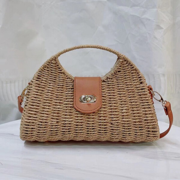 Handheld straw beach bag strap