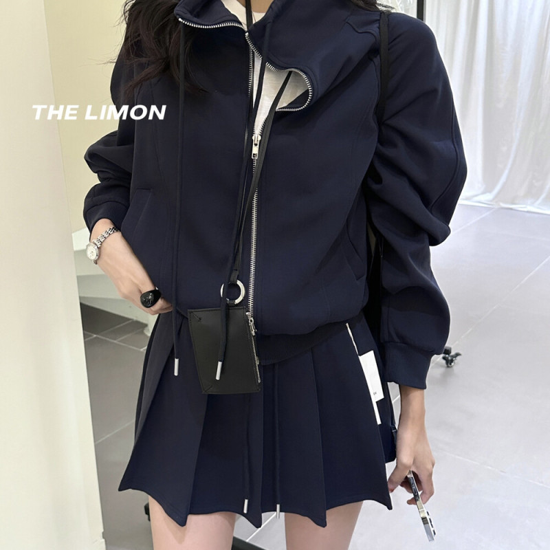 THE LIMON柠檬绿茶秋季连帽拉链卫衣外套加抽绳a字半身裙两件套女|undefined