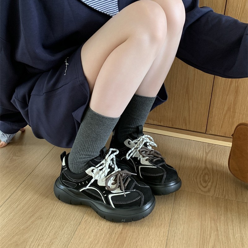 首谷复古小众配阔腿裤的老爹鞋女款2025新款厚底小个子增高丑萌鞋|undefined