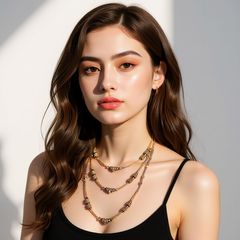 ZA串珠多层手工串珠金属色瀑布式拼接项链欧美夸张手工编织长项饰