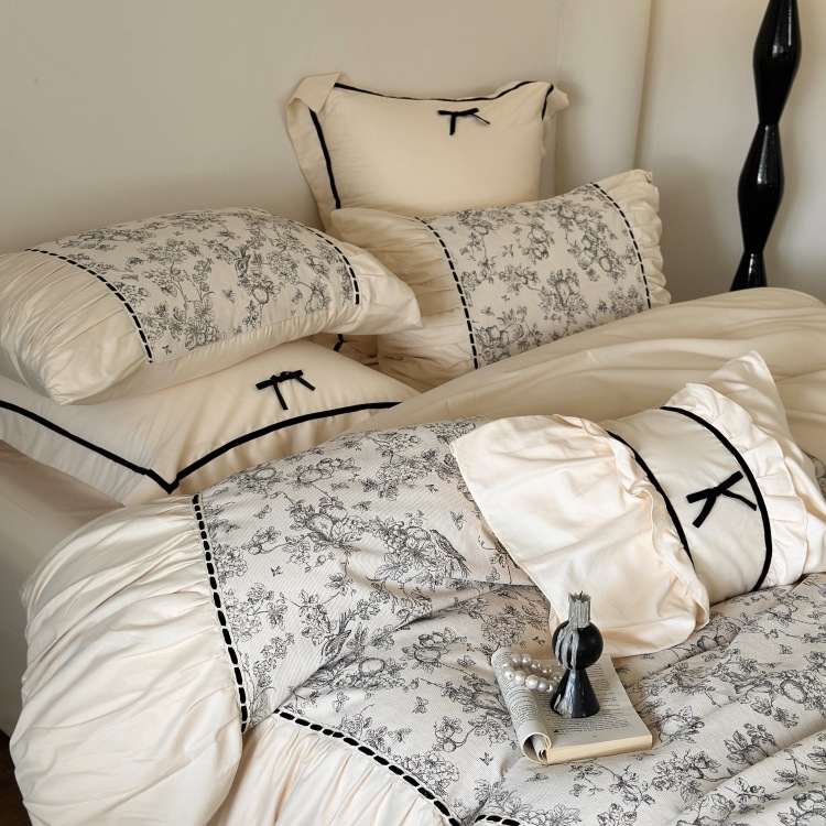 Nordic French Vintage Boho French Retro Style Autumn And Winter 50S High-thread Count Brushed Four-piece Set, Pure Cotton Thickened Warm Duvet_voghion.com