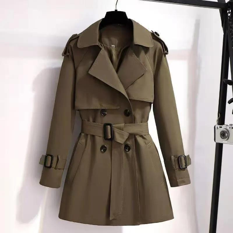 Windbreaker for Petite Women, Loose and Slimming, 2025 Autumn New British Style Mid-Length Coat, High-End Elegant Overcoat