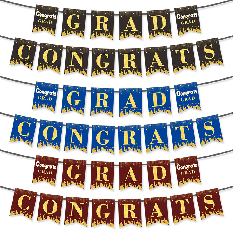 2026 Cross-Border Multi-Color Congiats Grad Graduation Season Banner to Celebrate Graduation Party Decoration Banner Wholesale