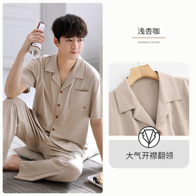 Pijamas de verano para hombre 100% algodón pantalones de manga corta ropa para el hogar traje de verano delgado para hombre más tamaño