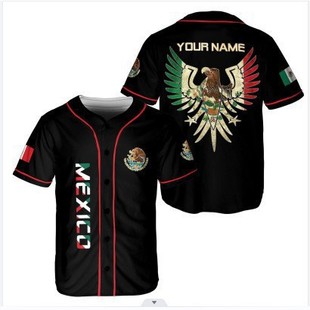 Cross-Border European and American 2025 New Mexican Printed Button Cardigan Men's Sports Training Baseball Uniform Short-Sleeved Men