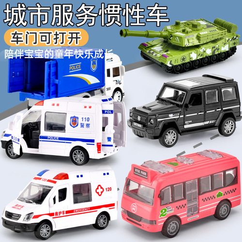 Toy car with inertia, shock resistance, opening doors, police car, fire engine model for children, boys and girls, complete set of small cars