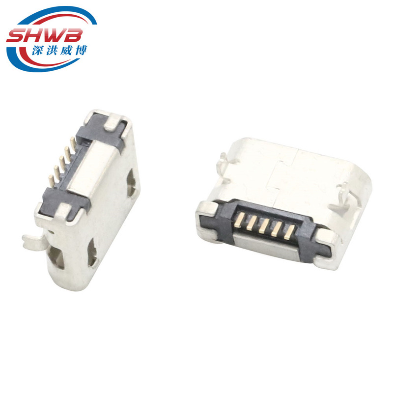 Micro usb 5p mother Seat B- type plug board 6.4mm short pin no column rimless flat charging mother seat connector
